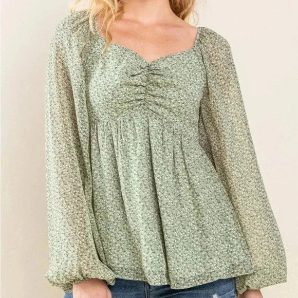 Heyson sheer long sleeve, boho style women’s top, lined, elastisized back, NWT - Picture 1 of 9